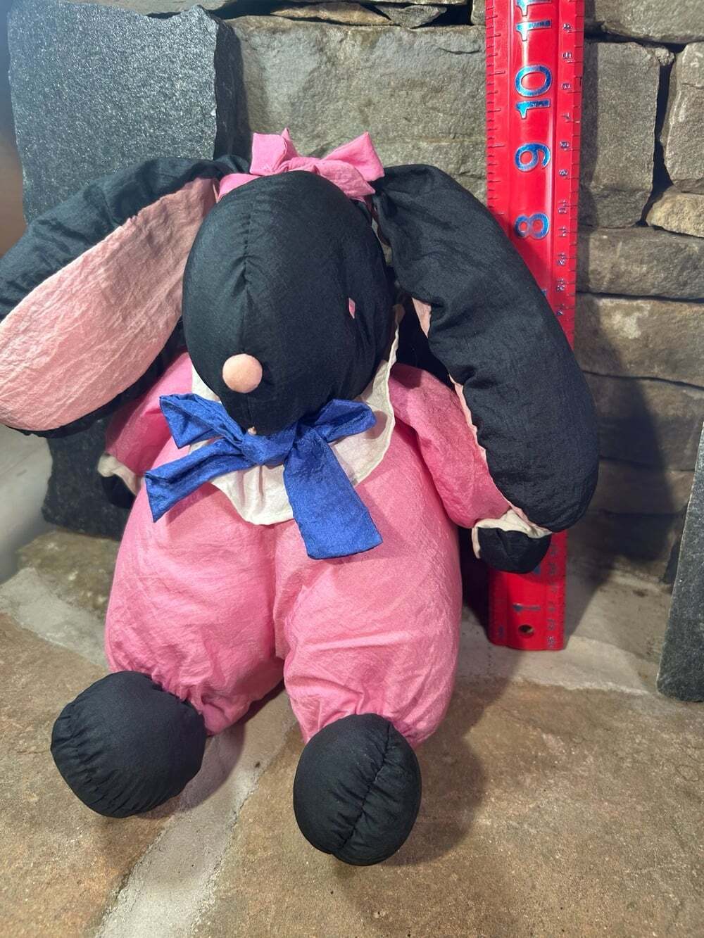 Dept 56 Nylon Bunny Plush vintage black and pink with bow rare hare